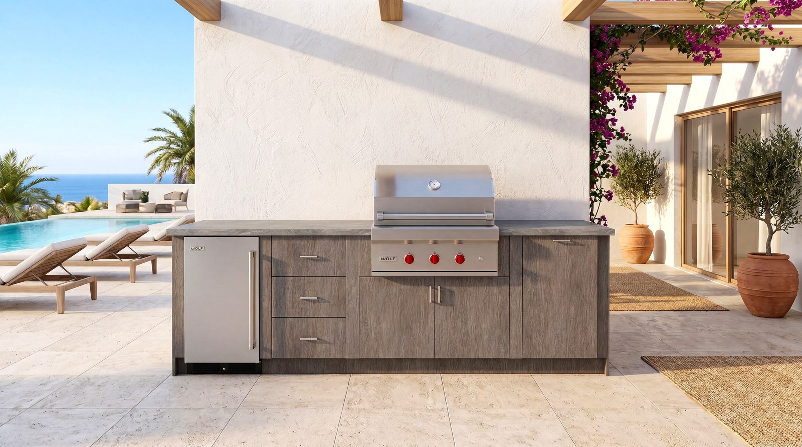 Outdoor kitchen 4K rendering, after