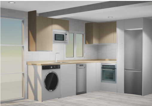 Kitchen technical render, before